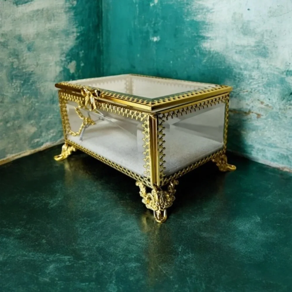 Elegant Gold Glass Jewelry Box